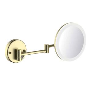 KIBI USA KMM102BG Circular LED Wall Mount One Side 5x Magnifying Makeup Mirror in Brushed Gold