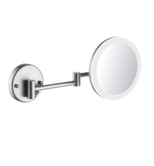KIBI USA KMM102BN Circular LED Wall Mount One Side 5x Magnifying Makeup Mirror in Brushed Nickel