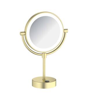 KIBI USA KMM104BG Circular LED Free Standing Magnifying Makeup Mirror in Brushed Gold