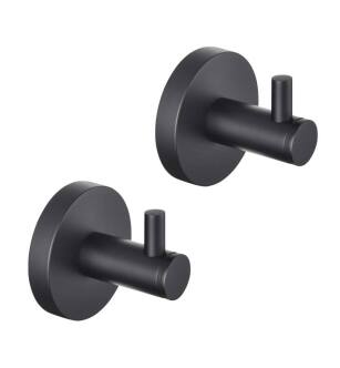 KIBI USA KBA1401MB-2PC Circular Bathroom Towel & Robe Hook 2 Piece in Matte Black