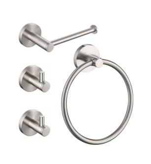 KIBI USA C-KBA14-4BN-1 Circular 4-Piece Bathroom Hardware Set in Brushed Nickel