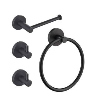 KIBI USA C-KBA14-4MB-1 Circular 4-Piece Bathroom Hardware Set in Matte Black