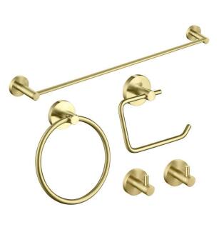 KIBI USA C-KBA14-5BG-2 Circular 5-Piece Bathroom Hardware Set in Brushed Gold
