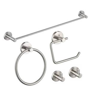 KIBI USA C-KBA14-5BN-2 Circular 5-Piece Bathroom Hardware Set in Brushed Nickel
