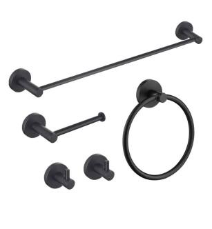 KIBI USAC-KBA14-5MB-3 Circular 5-Piece Bathroom Hardware Set in Matte Black