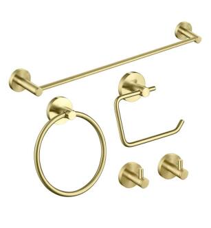 KIBI USA C-KBA14-5BG-4 Circular 5-Piece Bathroom Hardware Set in Brushed Gold