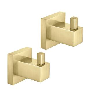 KIBI USA KBA1501BG-2PC Cube Bathroom Towel & Robe Hook 2 Piece in Brushed Gold
