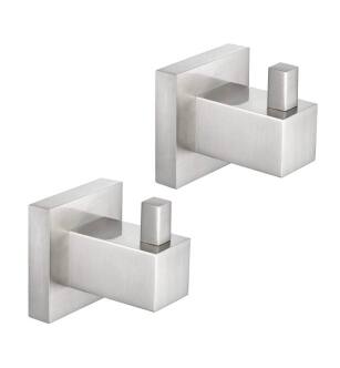 KIBI USA KBA1501BN-2PC Cube Bathroom Towel & Robe Hook 2 Piece in Brushed Nickel