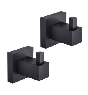 KIBI USA KBA1501MB-2PC Cube Bathroom Towel & Robe Hook 2 Piece in Matte Black