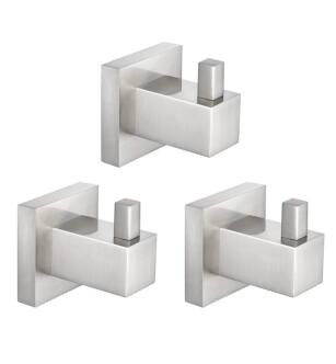 KIBI USA KBA1501BN-3PC Cube Bathroom Towel & Robe Hook 3 Piece in Brushed Nickel