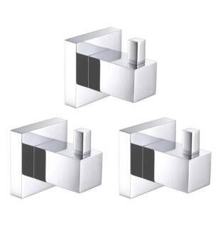 KIBI USA KBA1501CH-3PC Cube Bathroom Towel & Robe Hook 3 Piece in Chrome