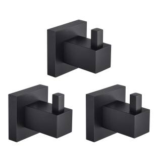 KIBI USA KBA1501MB-3PC Cube Bathroom Towel & Robe Hook 3 Piece in Matte Black