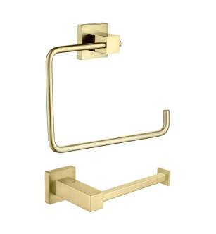 KIBI USA C-KBA15-2BG-2 Cube 2-Piece Bathroom Hardware Set in Brushed Gold