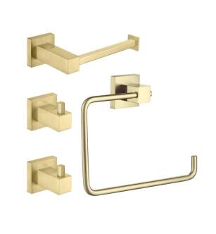 KIBI USA C-KBA15-4BG-1 Cube 4-Piece Bathroom Hardware Set in Brushed Gold