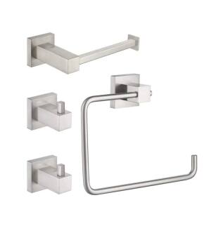 KIBI USA C-KBA15-4BN-1 Cube 4-Piece Bathroom Hardware Set in Brushed Nickel