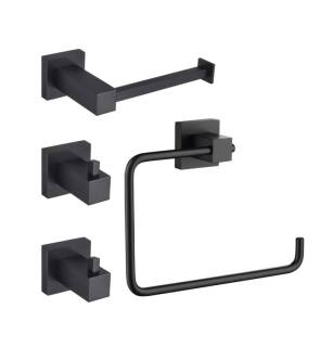 KIBI USA C-KBA15-4MB-1 Cube 4-Piece Bathroom Hardware Set in Matte Black