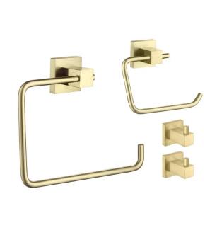 KIBI USA C-KBA15-4BG-2 Cube 4-Piece Bathroom Hardware Set in Brushed Gold