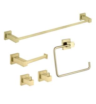 KIBI USA C-KBA15-5BG-1 Cube 5-Piece Bathroom Hardware Set in Brushed Gold