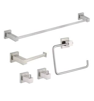 KIBI USA C-KBA15-5BN-1 Cube 5-Piece Bathroom Hardware Set in Brushed Nickel