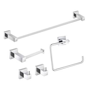 KIBI USA C-KBA15-5CH-1 Cube 5-Piece Bathroom Hardware Set in Chrome