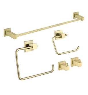 KIBI USA C-KBA15-5BG-2 Cube 5-Piece Bathroom Hardware Set in Brushed Gold