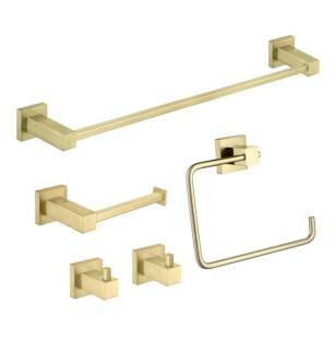 KIBI USA C-KBA15-5BG-3 Cube 5-Piece Bathroom Hardware Set in Brushed Gold