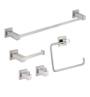 KIBI USA C-KBA15-5BN-3 Cube 5-Piece Bathroom Hardware Set in Brushed Nickel