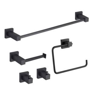 KIBI USA C-KBA15-5MB-3 Cube 5-Piece Bathroom Hardware Set in Matte Black