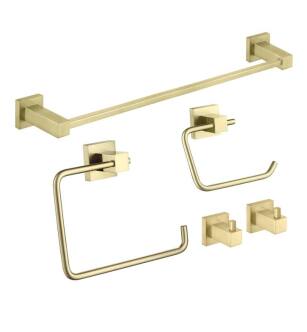 KIBI USA C-KBA15-5BG-4 Cube 5-Piece Bathroom Hardware Set in Brushed Gold