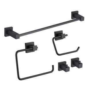 KIBI USA C-KBA15-5MB-4 Cube 5-Piece Bathroom Hardware Set in Matte Black