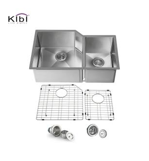 KIBI USA K1-D32 32" Handcrafted Undermount Double Bowl Stainless Steel Kitchen Sink