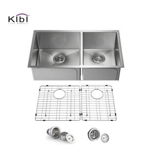KIBI USA K1-D33-BS 32 3/4" Handcrafted Undermount Double Bowl Stainless Steel Kitchen Sink