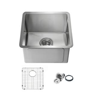 KIBI USA K1-S16 16" Handcrafted Undermount Single Bowl 16 gauge Stainless Steel Kitchen Sink