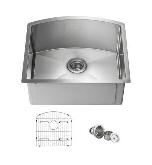 KIBI USA K1-S22-D 22" Handcrafted Undermount Single Bowl 16 gauge Stainless Steel D Shape Kitchen Sink