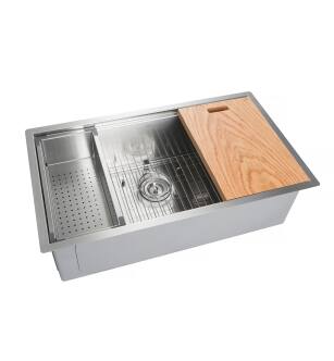 KIBI USA K1-S33T 33" Undermount Single Bowl Stainless Steel Workstation Sink