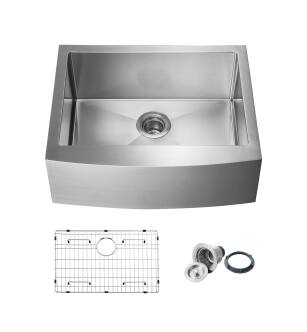 KIBI USA K1-SF27 27" Handcrafted Farmhouse Apron Single Bowl Stainless Steel Kitchen Sink