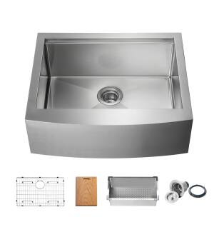 KIBI USA K1-SF27T 27" Farmhouse Apron Single Bowl Stainless Steel Workstation Kitchen Sink