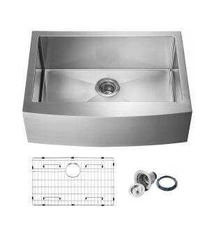KIBI USA K1-SF30 30" Handcrafted Farmhouse Apron Single Bowl Stainless Steel Kitchen Sink