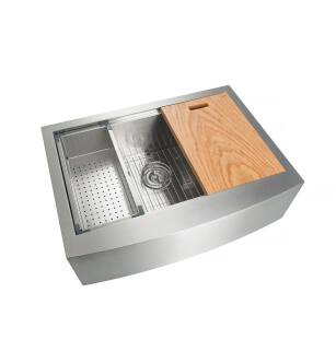 KIBI USA K1-SF30T 30" Farmhouse Apron Single Bowl Stainless Steel Workstation Kitchen Sink