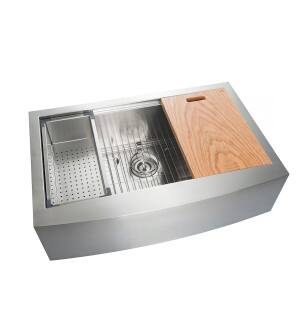 KIBI USA K1-SF36T 36" Farmhouse Apron Single Bowl Stainless Steel Workstation Kitchen Sink