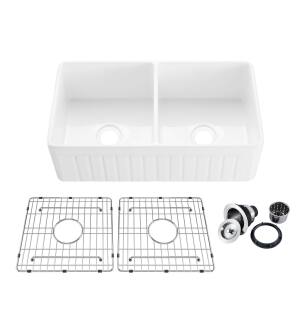 KIBI USA K2-DF33PI Pillar 33" Farmhouse Kitchen Fireclay Sink