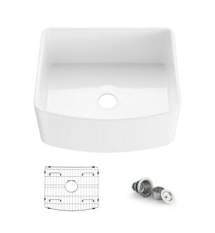 KIBI USA K2-SF24C Pure 24" Curved Apron Front Farmhouse Kitchen Fireclay Sink