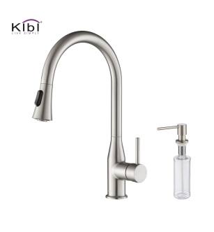 KIBI USA C-KKF2005BN-KSD100BN Napa Single Handle Pull Down Kitchen Sink Faucet with Soap Dispenser