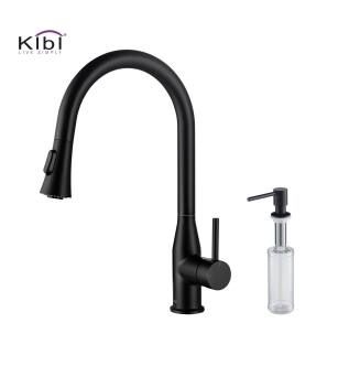 KIBI USA C-KKF2005MB-KSD100MB Napa Single Handle Pull Down Kitchen Sink Faucet with Soap Dispenser