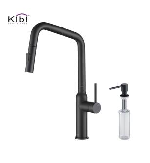 KIBI USA C-KKF2007MB-KSD100MB Macon Single Handle Pull Down Kitchen Sink Faucet with Soap Dispenser