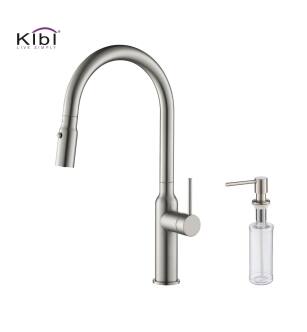 KIBI USA C-KKF2008BN-KSD100BN Hilo Single Handle Pull Down Kitchen Sink Faucet with Soap Dispenser