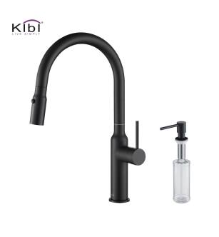 KIBI USA C-KKF2008MB-KSD100MB Hilo Single Handle Pull Down Kitchen Sink Faucet with Soap Dispenser