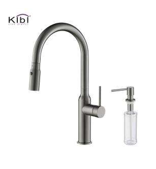 KIBI USA C-KKF2008TT-KSD100TT Hilo Single Handle Pull Down Kitchen Sink Faucet with Soap Dispenser