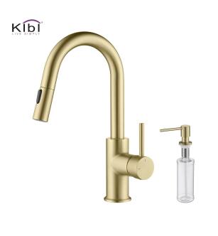 KIBI USA C-KKF2011BG-KSD100BG Circular Single Handle Pull Down Kitchen & Bar Sink Faucet with Soap Dispenser