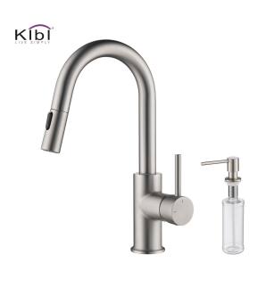 KIBI USA C-KKF2011BN-KSD100BN Circular Single Handle Pull Down Kitchen & Bar Sink Faucet with Soap Dispenser